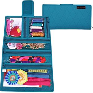 yazzii compact craft organizer - sewing accessores organizer - arts & crafts storage bag organizer - multipurpose storage organizer for jewelry, quilting, needlework, & beading aqua