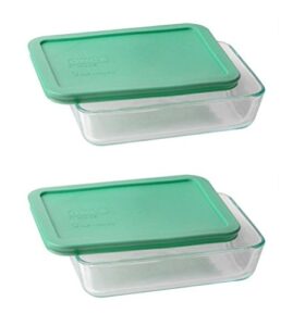 world kitchen pyrex 3-cup rectangle glass food storage set container (pack of 2 containers), green lid (synchkg128976)