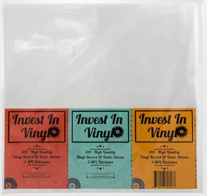 invest in vinyl 100 clear plastic protective lp outer sleeves 3 mil. vinyl record sleeves album covers 12.75" x 12.5" provide your lp collection with the proper protection