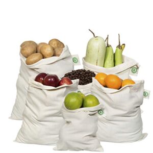 reusable produce bags cotton washable - organic cotton vegetable bags - cloth bag with drawstring - muslin cotton fabric produce bags - bread bag - set of 6 (2 large, 2 medium, 2 small)