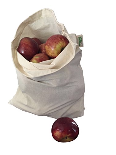 Reusable Produce Bags Cotton Washable - Organic Cotton Vegetable Bags - Cloth Bag with Drawstring - Muslin Cotton Fabric Produce Bags - Bread Bag - Set of 6 (2 Large, 2 Medium, 2 Small)