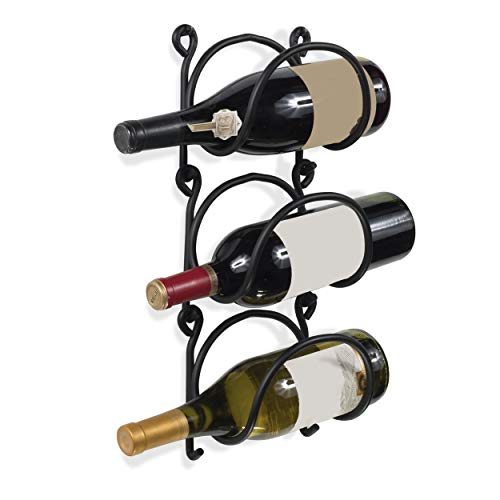 Wallniture Wrought Iron Wine Rack – Wall Mount Bottle Storage Organizer – Rustic Home Decor Set of 3