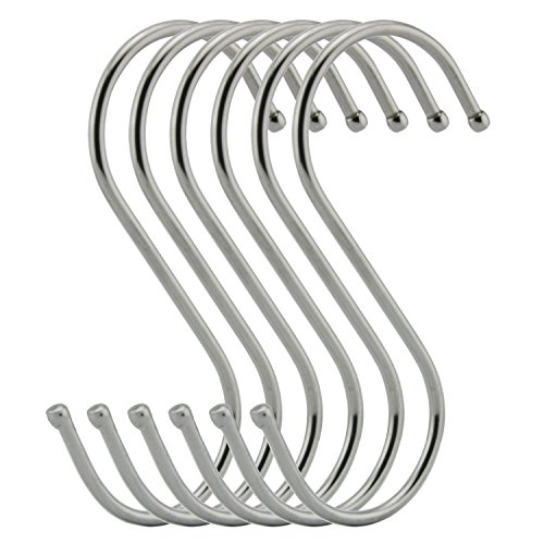 RuiLing 6-Pack 4.7 Inches Extra Large S Shape Hooks,Heavy-Duty Stainless Steel Hanging Hooks - Multiple uses,Ideal for Apparel, Kitchenware, Utensils, Plants, Towels, Gardening Tools.