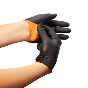 HALYARD Black-FIRE Nitrile Exam Gloves w/Quick Check, Breach Detection, Powder-Free, 5.5 mil, 9.5", Black/Orange, Large, 44758 (Box of 150)