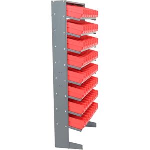 Global Industrial Floor Rack, 8 Shelves w/ (64) 4" W Red Bins, 33x12x61