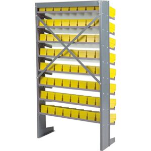 Global Industrial Floor Rack, 8 Shelves w/ (64) 4" W Yellow Bins, 33x12x61