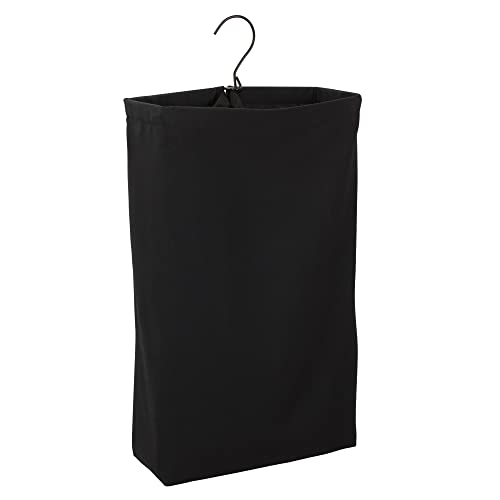 Household Essentials Door Hanging Laundry Bag, Washable Canvas Bag with Loop Handle, Holds Two Loads of Laundry, Great for Dorms and Small Spaces, Black