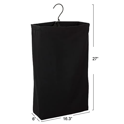 Household Essentials Door Hanging Laundry Bag, Washable Canvas Bag with Loop Handle, Holds Two Loads of Laundry, Great for Dorms and Small Spaces, Black