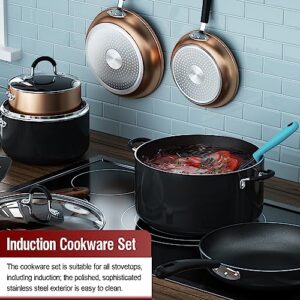 Cook N Home Pots and Pans Nonstick Kitchen Cookware Sets include Saucepan Frying Pan Stockpots 8-Piece, Heavy Gauge, Stay Cool Handle, Black