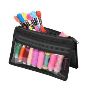 yazzii project pouch - portable storage bag organizer - arts & crafts storage bag organizer - multipurpose storage organizer for quilting, needlework, beading, sewing, & applique black