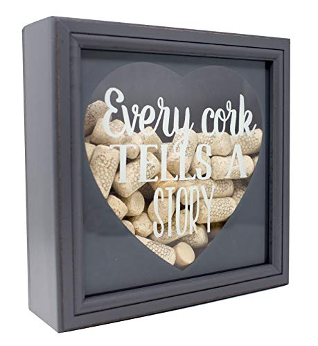 Boston Warehouse Shadowbox Wine Cork Holder Every Cork Tells A Story 10-Inch Gray