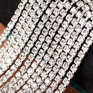 yueton 11 Yards 2MM Crystal Rhinestone Close Chain Trimming Claw Chain Jewelry Crafts DIY (Silver)
