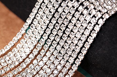 yueton 11 Yards 2MM Crystal Rhinestone Close Chain Trimming Claw Chain Jewelry Crafts DIY (Silver)