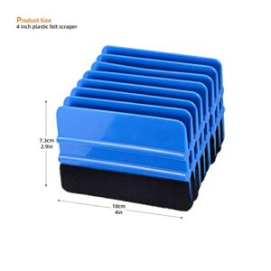 EHDIS 10pcs Vinyl Squeegee Felt Edge Squeegee 4 Inch Car Vinyl Scraper Decal Applicator Window Tint Tool with Black Fabric Felt Edge-Blue