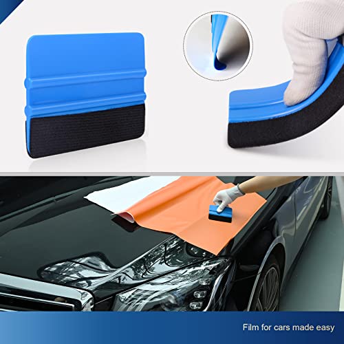 EHDIS 10pcs Vinyl Squeegee Felt Edge Squeegee 4 Inch Car Vinyl Scraper Decal Applicator Window Tint Tool with Black Fabric Felt Edge-Blue