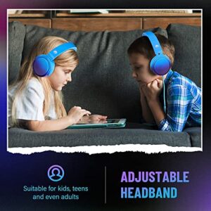 rockpapa Grade On-Ear Kids Headphones with Microphone, Lightweight Foldable Stereo Bass Headphones with 1.5M No-Tangle Cord, Portable Wired Headphones for Laptop Computer Tablet Smartphone Blue