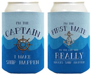 funny boating gifts captain first mate ship happen bundle 2 pack can coolie drink coolers coolies waves
