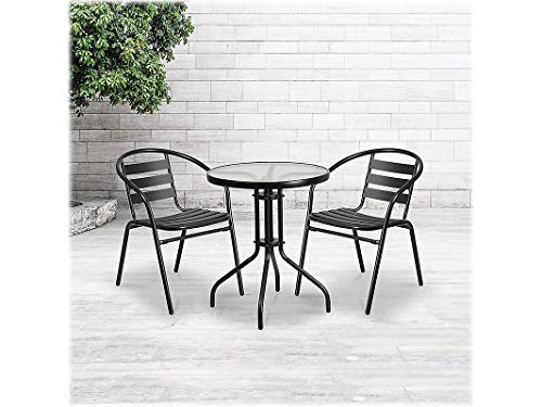 Flash Furniture Lila 4 Pack Black Metal Restaurant Stack Chair with Aluminum Slats