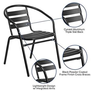 Flash Furniture Lila 4 Pack Black Metal Restaurant Stack Chair with Aluminum Slats