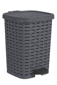 superio small square pedal trash can 7.5 qt. charcoal grey - rattan style compact small garbage can with lid for small spaces, indoor outdoor