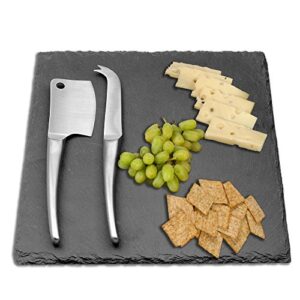 aroma bakeware slate cheese board & two stainless steel knife servers