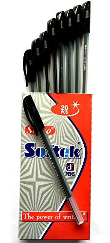 20 X Saino Softek Smooth Writing Black INK Ball Point Pens (Non Refillable) Direct Ink Fill Technology gives you perfect ink flow for smoothest writing, Black, 20 count