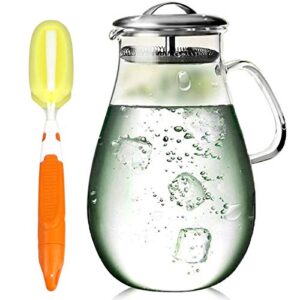 artcome 65 oz large heat resistant water carafe with stainless steel lid, borosilicate glass beverage pitcher with lid