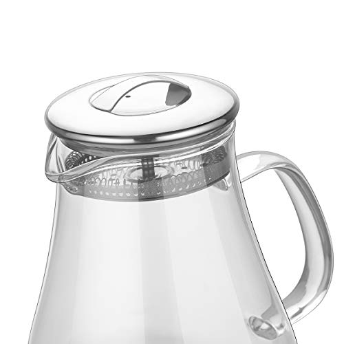 Artcome 65 Oz Large Heat Resistant Water Carafe with Stainless Steel Lid, Borosilicate Glass Beverage Pitcher with Lid