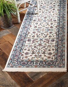 unique loom narenj collection area rug - leeds (3' x 13' 1" runner, ivory/ blue)
