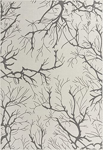 Unique Loom Outdoor Botanical Collection Area Rug - Branch (7' 1" x 10' Rectangle, Light Gray/ Gray)