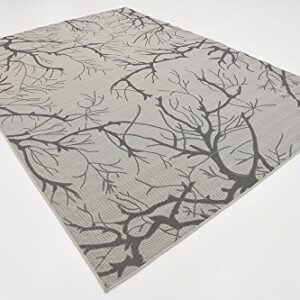 Unique Loom Outdoor Botanical Collection Area Rug - Branch (7' 1" x 10' Rectangle, Light Gray/ Gray)