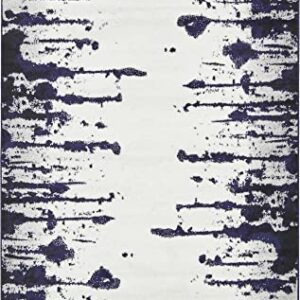 Unique Loom Metro Collection Modern Abstract Vintage Ink Blot Striped Area Rug, 5' 0" x 8' 0", Ivory/Navy Blue