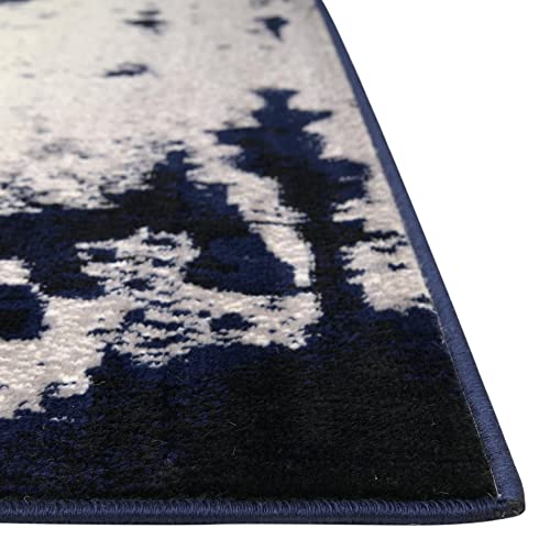 Unique Loom Metro Collection Modern Abstract Vintage Ink Blot Striped Area Rug, 5' 0" x 8' 0", Ivory/Navy Blue