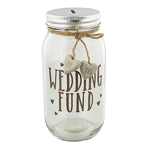 Lovely Wedding Fund Beige Text Rustic Glass Money Jar