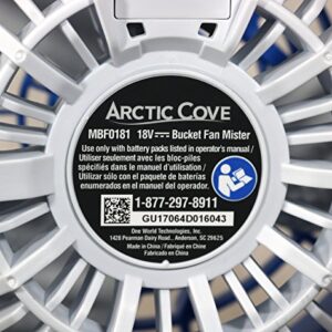 Arctic Cove MBF0181 18V Lithium Ion Powered Cooling Bucket Top Variable Speed Fan and Water Mister (18V Battery and Charger Included, 5 Gallon Bucket Not Included)