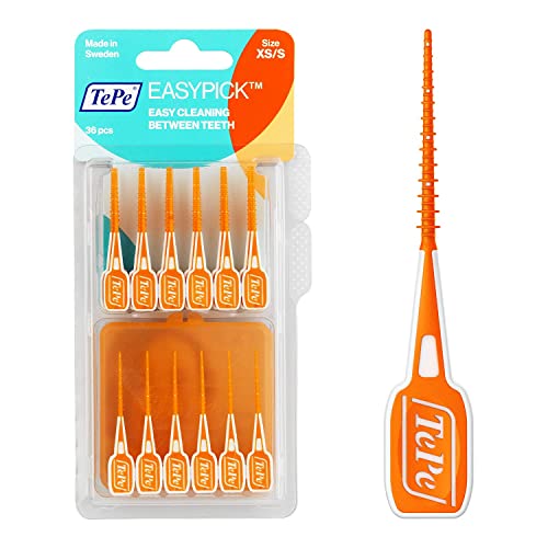 TEPE Dental Floss Picks, Tooth Picks Flossers, Floss Sticks, EasyPicks XS/S, Orange, 36 Pk