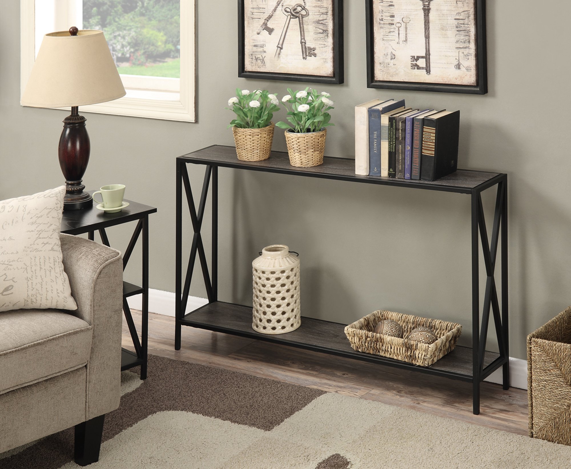 Convenience Concepts Console Table Tucson Shelf, Weathered Gray/Black