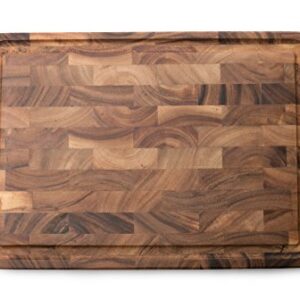 Ironwood Gourmet Charleston End Grain Board with Channel, Acacia Wood Brown 20 x 14 Inches