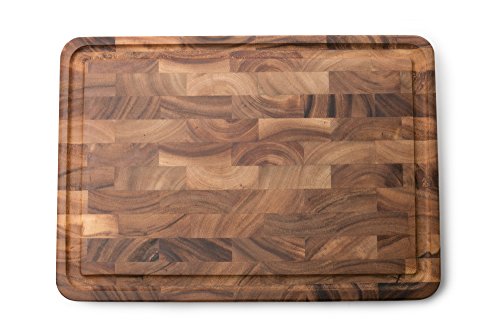 Ironwood Gourmet Charleston End Grain Board with Channel, Acacia Wood Brown 20 x 14 Inches