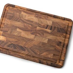 Ironwood Gourmet Charleston End Grain Board with Channel, Acacia Wood Brown 20 x 14 Inches