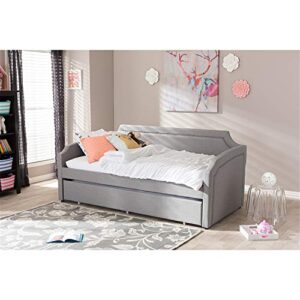 Baxton Studio Parkson Modern and Contemporary Grey Fabric Curved Notched Corners Sofa Twin Daybed with Roll-Out Trundle Guest Bed