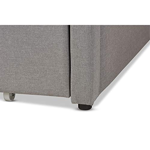 Baxton Studio Parkson Modern and Contemporary Grey Fabric Curved Notched Corners Sofa Twin Daybed with Roll-Out Trundle Guest Bed