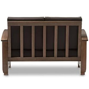 Baxton Studio Charlotte Modern Classic Mission Style Walnut Brown Wood and Dark Brown Faux Leather 2-Seater Loveseat