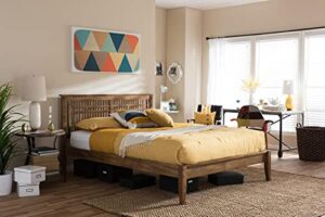 baxton studio loafey mid-century modern solid walnut wood window-pane style full size platform bed