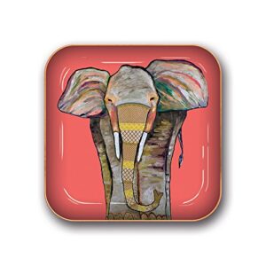 small metal catchall tray by studio oh! - eli halpin elephant - 3.75" x 3.75" - dish tray with unique full-color artwork - holds jewelry, change, paperclips & trinkets