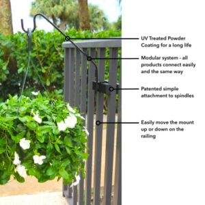 Hold It Mate Multi-Use Hook Kit Hang Flower Baskets Bird Feeders Chimes Lanterns on a Vertical Deck Railing, Balcony Porch or Fence 18 inches Long Holds up to 15lbs with Ease!