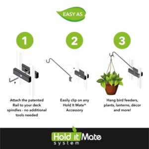 Hold It Mate Multi-Use Hook Kit Hang Flower Baskets Bird Feeders Chimes Lanterns on a Vertical Deck Railing, Balcony Porch or Fence 18 inches Long Holds up to 15lbs with Ease!