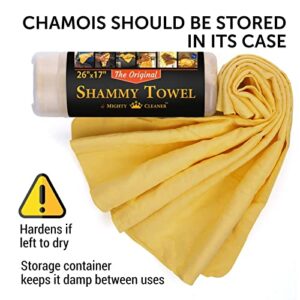 Premium Chamois Cloth for Car Drying - 26”x17” - Super Absorbent Reusable Shammy Towel for Car + Storage Tube - Scratch-Free Car Shammy Towel