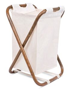 birdrock home single rattan laundry hamper - machine washable canvas lining - lightweight and foldable - removable bag - organizer