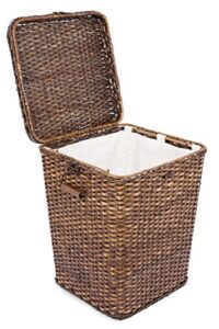 birdrock home rattan peel hamper with lid - removable laundry bag - machine washable canvas lining - spacious interior - organizer, brown
